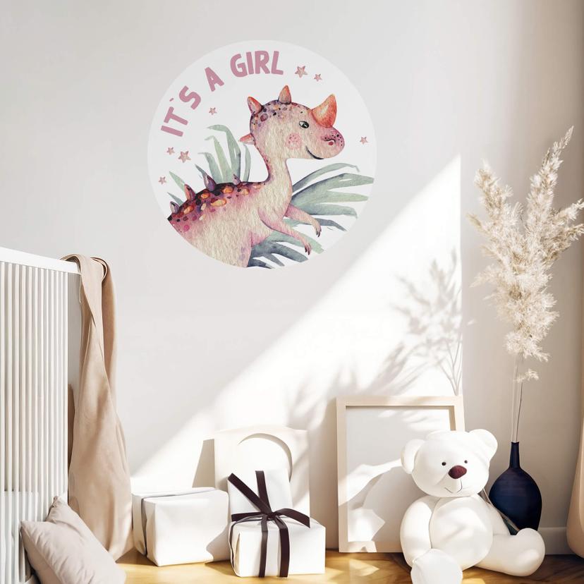 Sticker mural Kvilis - Dinosaure - It's a girl - Rond