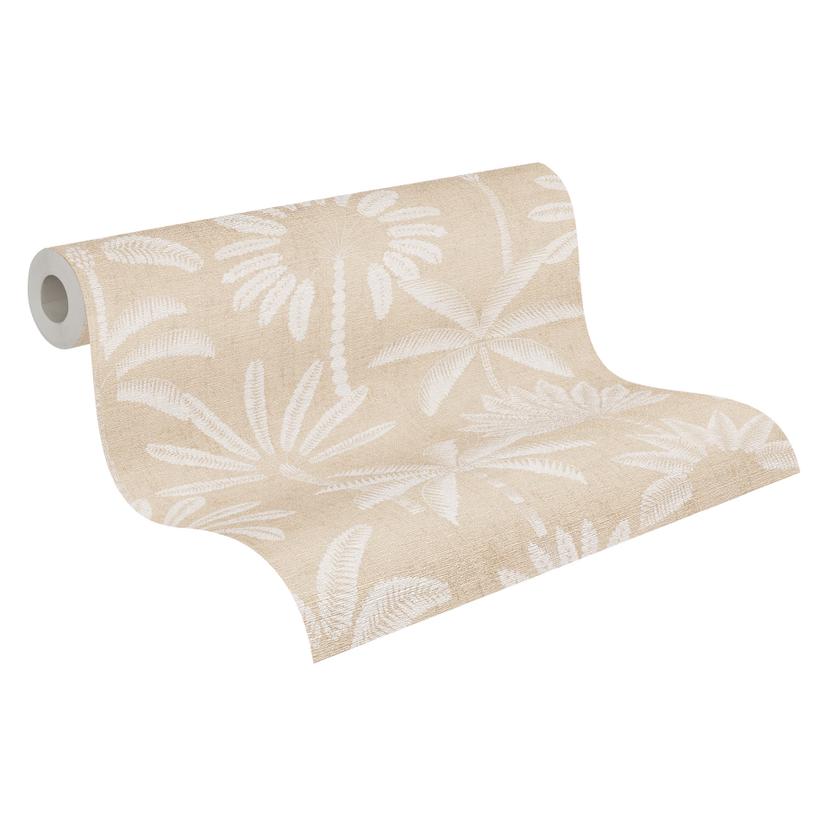 Papel pintado no tejido palmeras beige crema blanco metalizado papel pintado hojas naturaleza