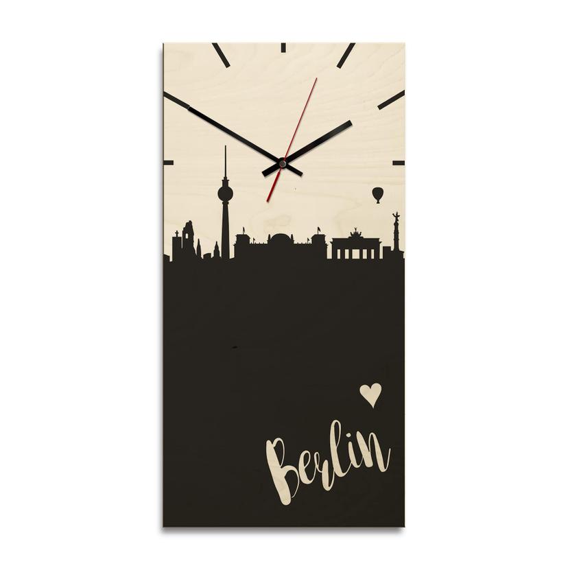 Horloge murale en bois - Skyline Berlin rectangulaire