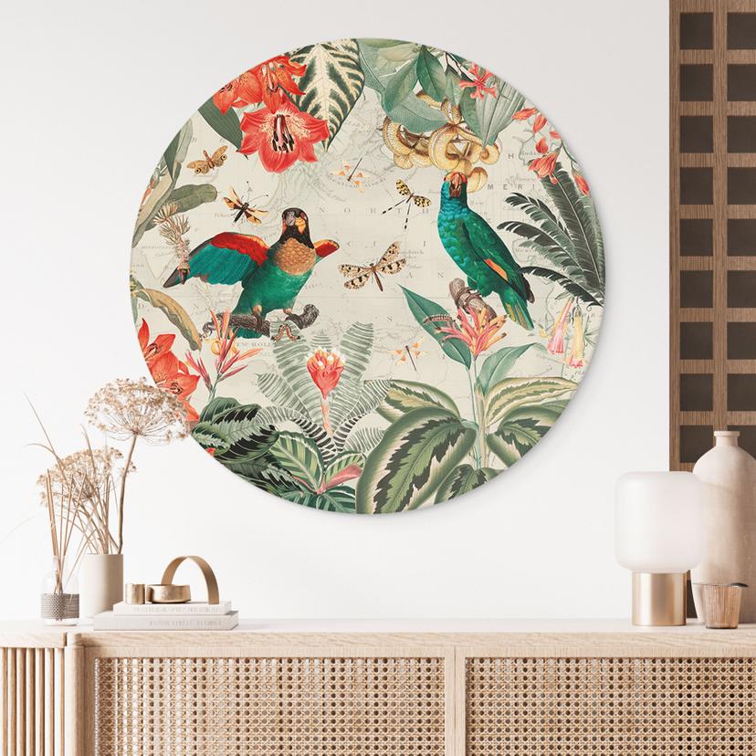 Cerchio a muro Giungla esotica con pappagalli - UN Designs