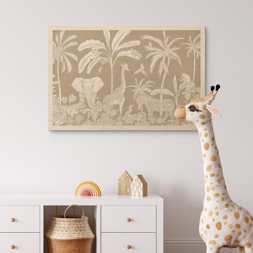 Holzbild Dschungelträume - Afrikas Tierwelt in Braun - Kikki Belle