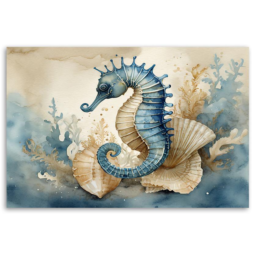 Stampa su tela, cavalluccio marino blu