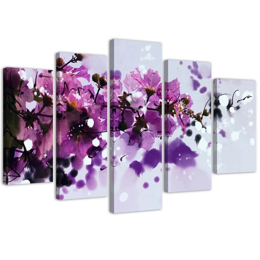 Tableau sur Toile en 5 parties Fleurs Purple Nature