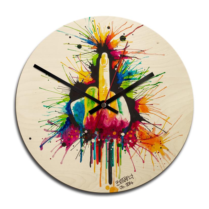 Horloge murale en bois - Buttafly - Fuck the System