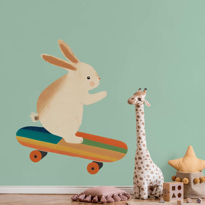 Tatuaggio da parete Treechild - Simpatico coniglietto su uno skateboard