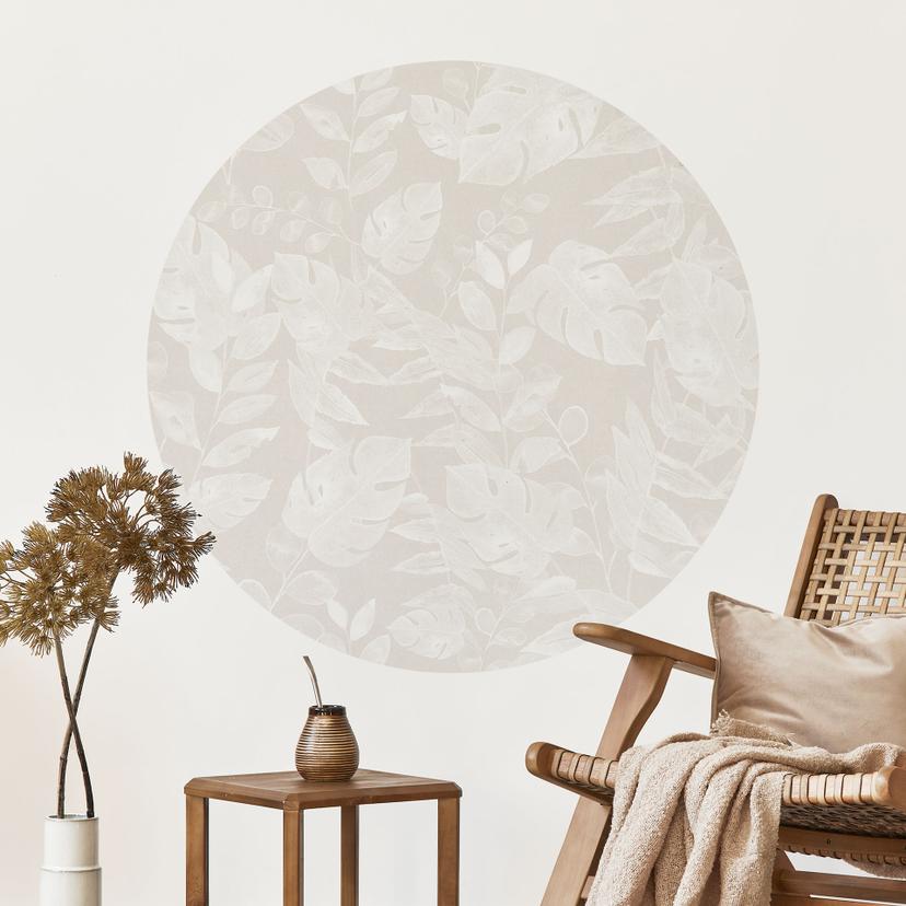 Vinilo decorativo de pared Hojas tropicales Beige - Bloomery Decor - Redondo