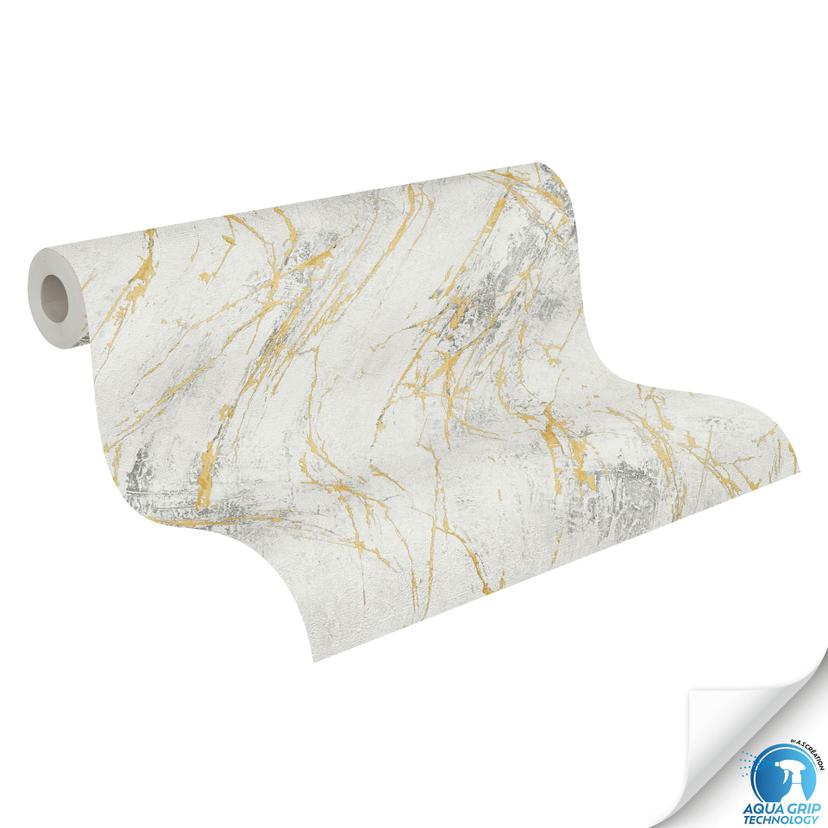 Papel pintado marmol blanco oro gris - Papel pintado no tejido con textura - empapelado sin cola