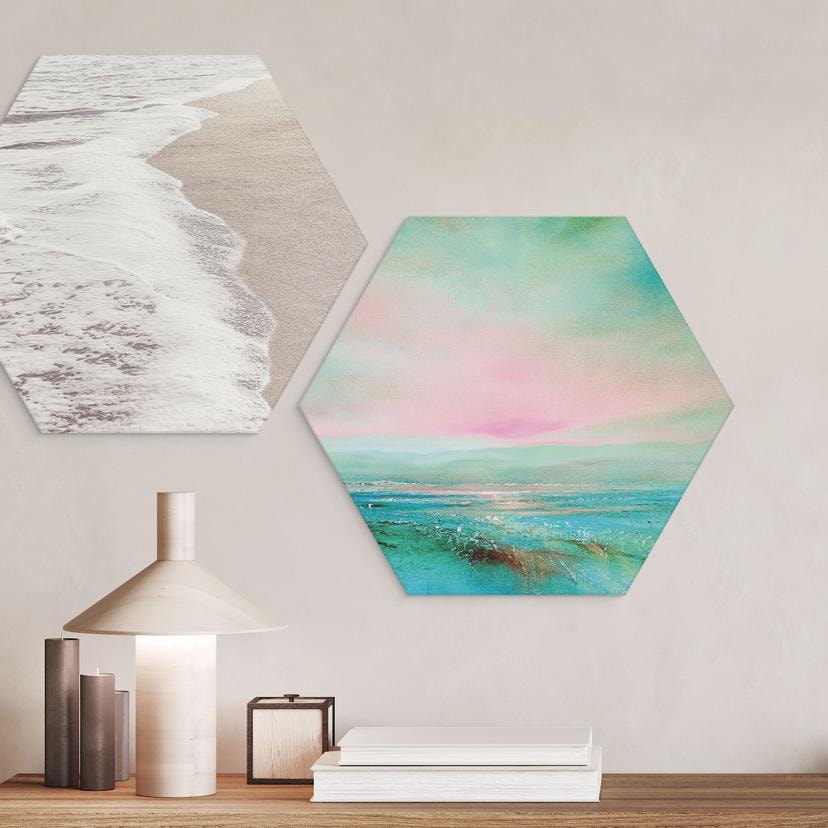 Hexagon Wandbild Türkisfarbenes Meer im Abendlicht - Schmucker - Alu-Dibond