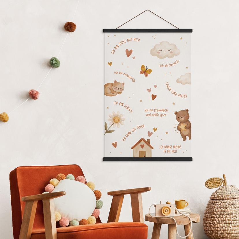 Stoffbild - Affirmationen Happy für das Kinderzimmer