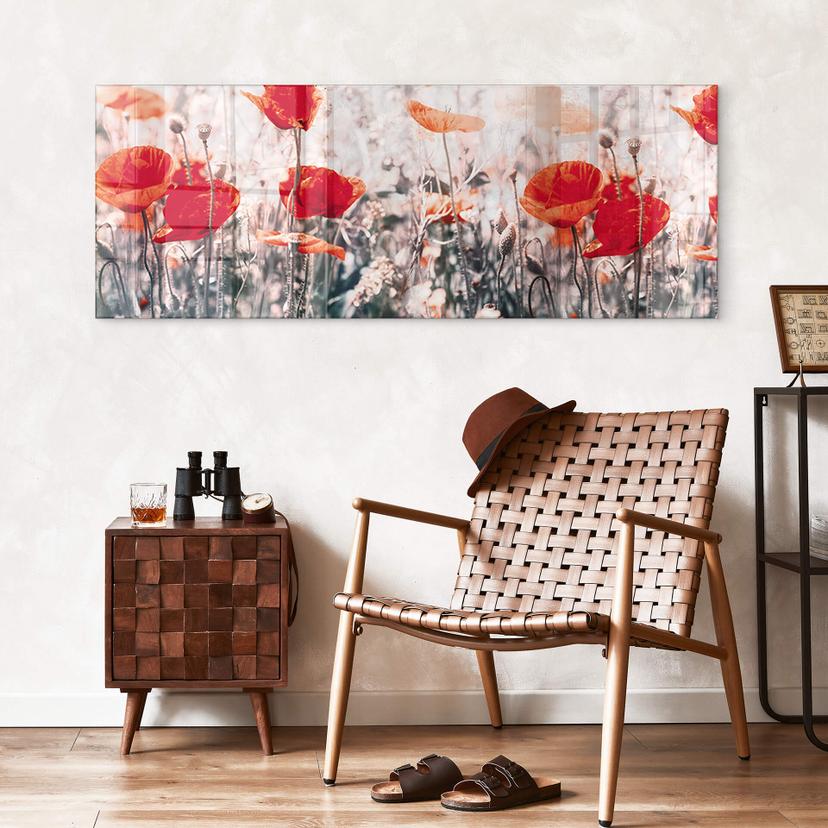 Tableau sur verre acrylique Coquelicot d'été rouge - Panorama