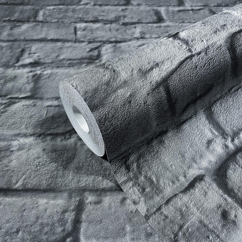 Non-woven tapet i 3D steneffekt sort steneffekt