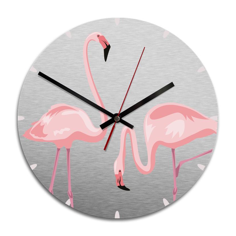Wandklok Alu-Dibond met Zilvereffect Flamingo 04
