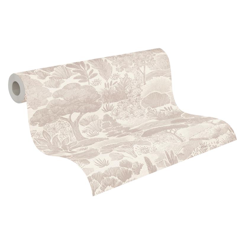 Papel pintado paisaje crema topo - Papel pintado no tejido con motivo de naturaleza ilustración