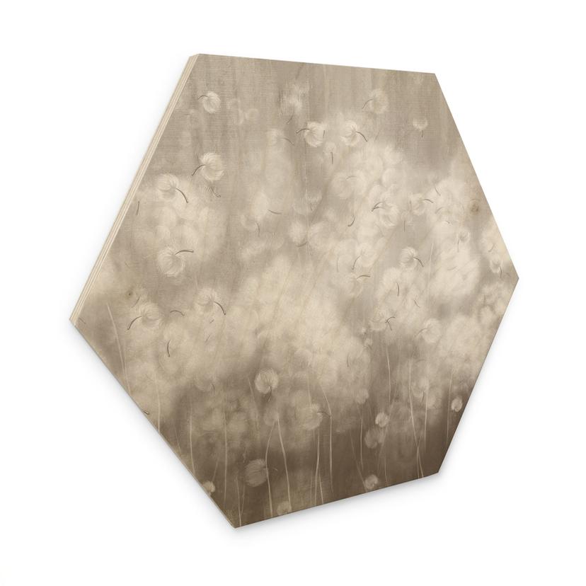 Zeshoekige Houten Wanddecoratie paardenbloemen droom in beige - Ms Tiff