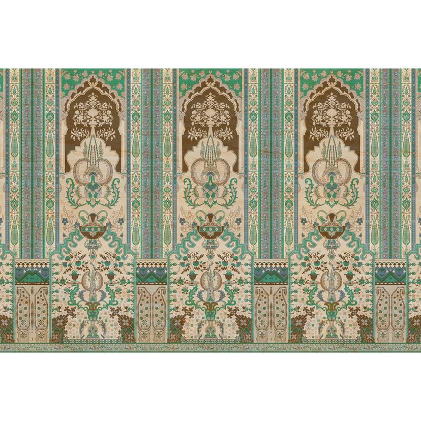 Carta da parati orientale - verde e beige con ornamenti - tessuto non tessuto