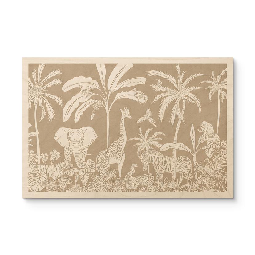 Cuadro de madera sueños de selva - fauna africana en marrón - Kikki Belle