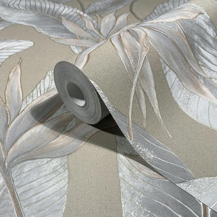 Ikke-vævet tapet blomster, blade blomstret natur i beige