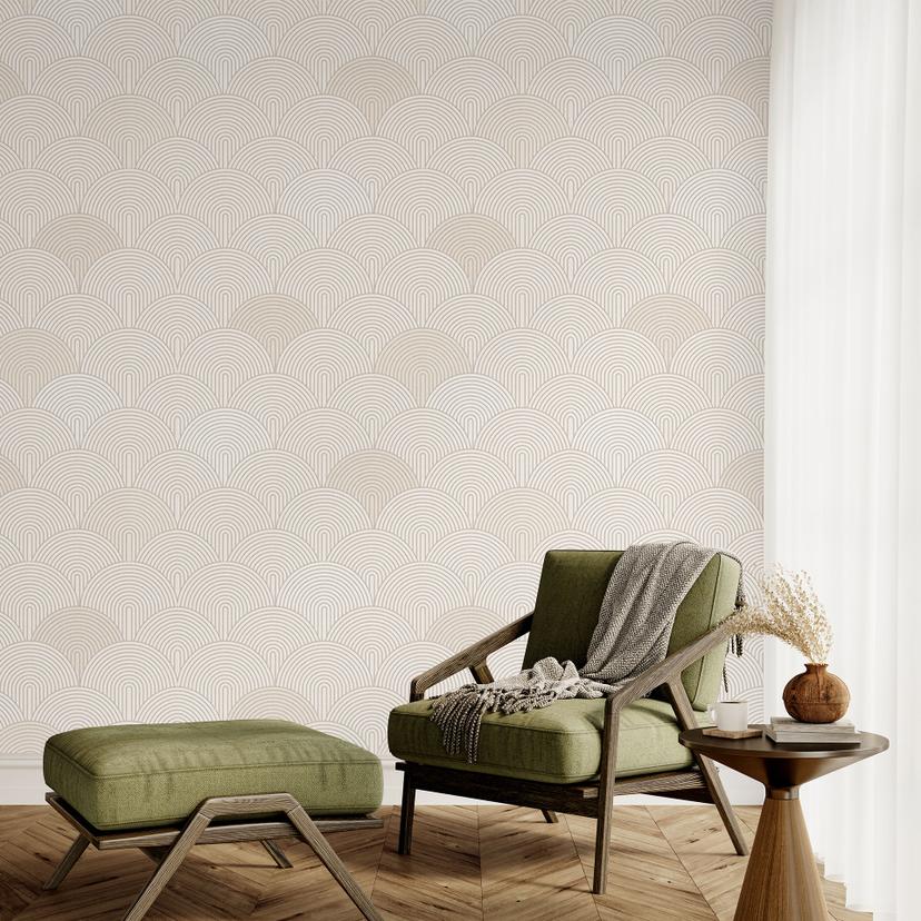Geometrisk fototapet med abstrakte halvcirkler i blød beige - Bloomery Decor