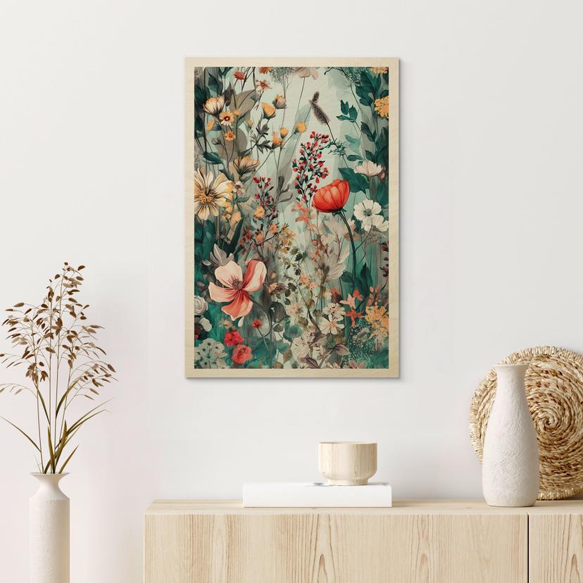 Stampa su legno Prato primaverile con fiori - Jaszke
