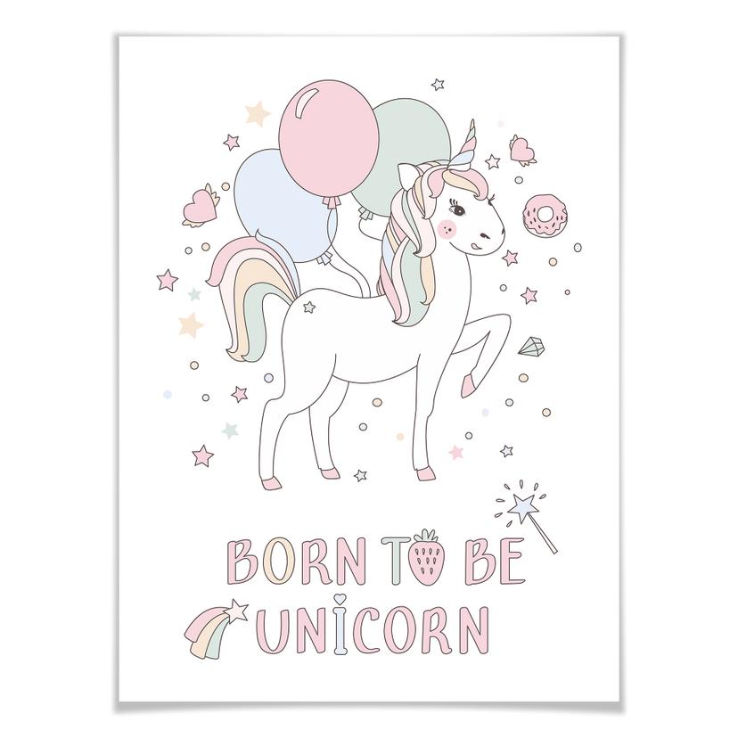 Affiche Kvilis - Born to be a Unicorn - Licorne et ballons