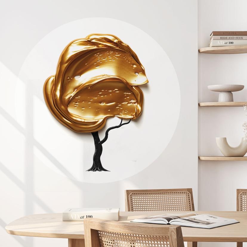 Wallsticker træ med gylden 3D-krone - Mielu - Rund