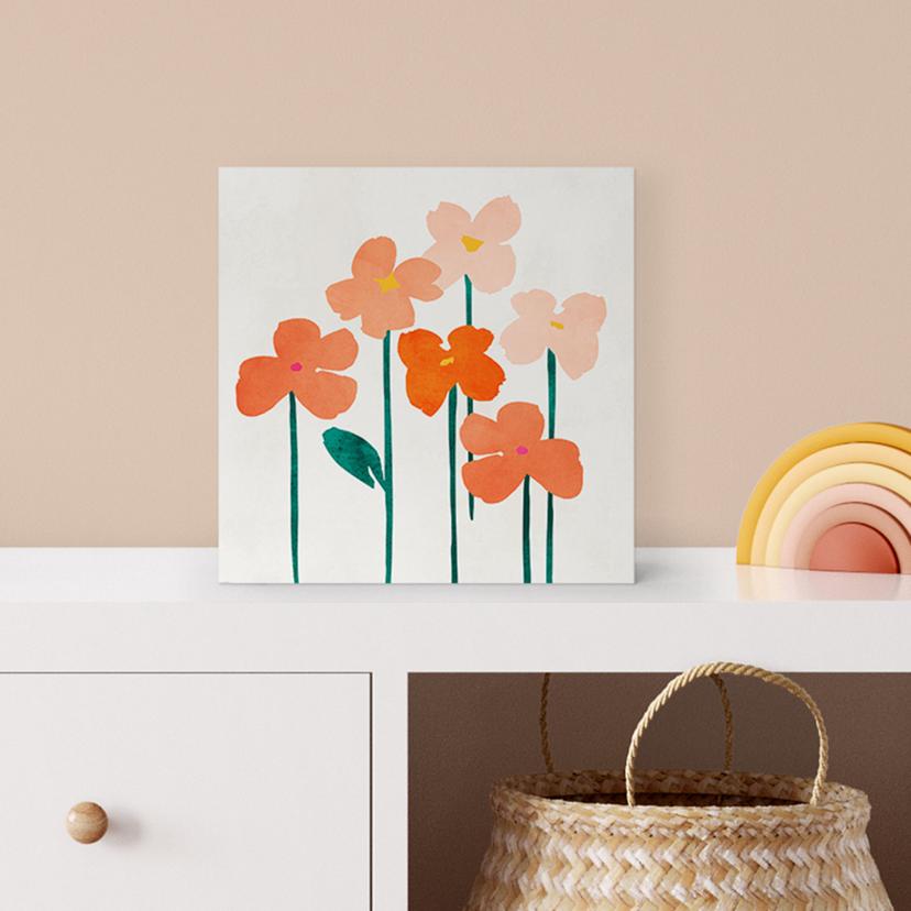 Holzbild zum Hinstellen - Kleine Blumen in Peach-Farben - Kubistika - 15x15 cm