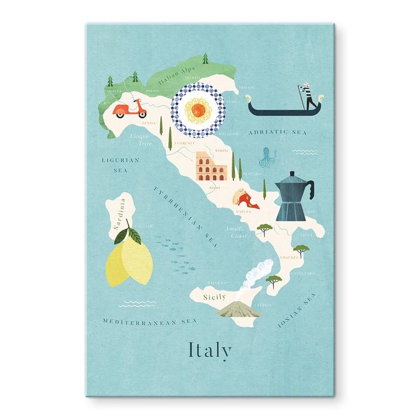 Akrylbillede Kort over Italien - Rivers