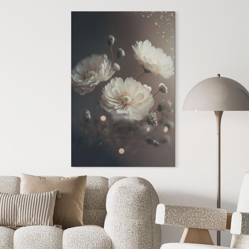 Stampe per pareti Fiori bianchi con polvere d'oro - Treechild - Alu-Dibond