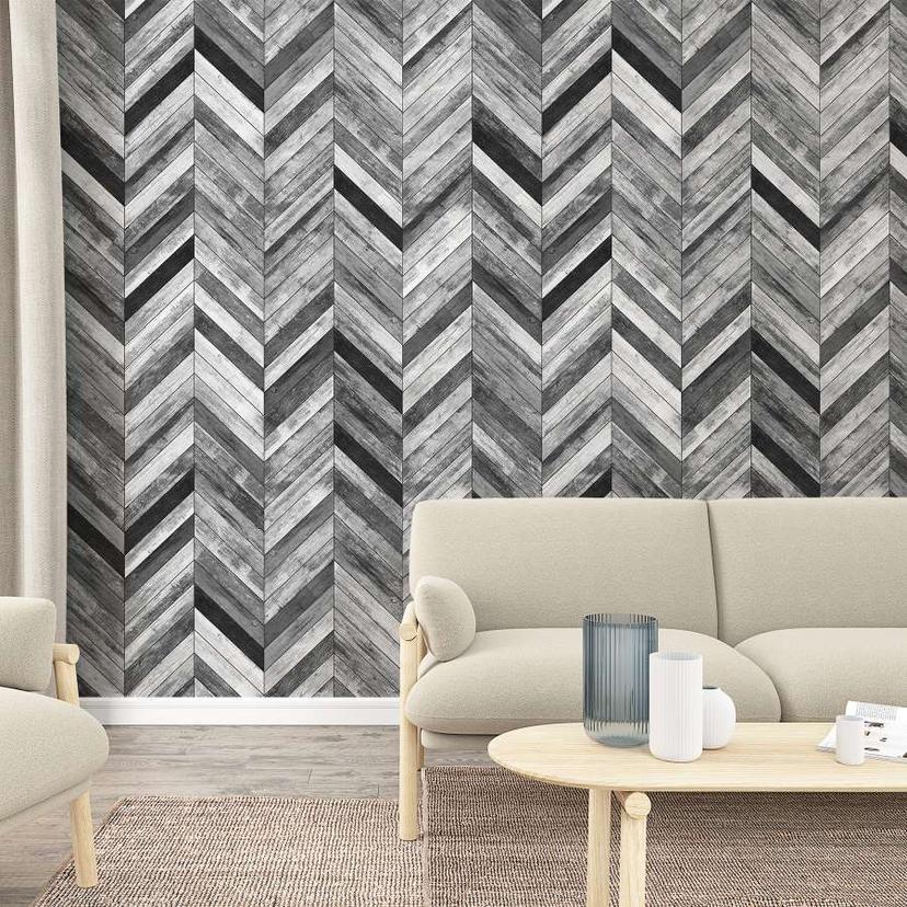 Papier peint à chevrons en bois Gris, effet bois 2.70 x 1.59 m