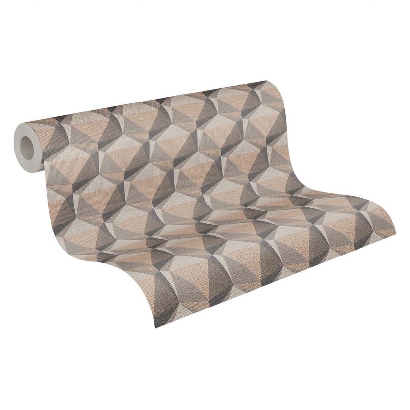 papel pintado 3D beige gris - papel pintado moderno no tejido geométrico