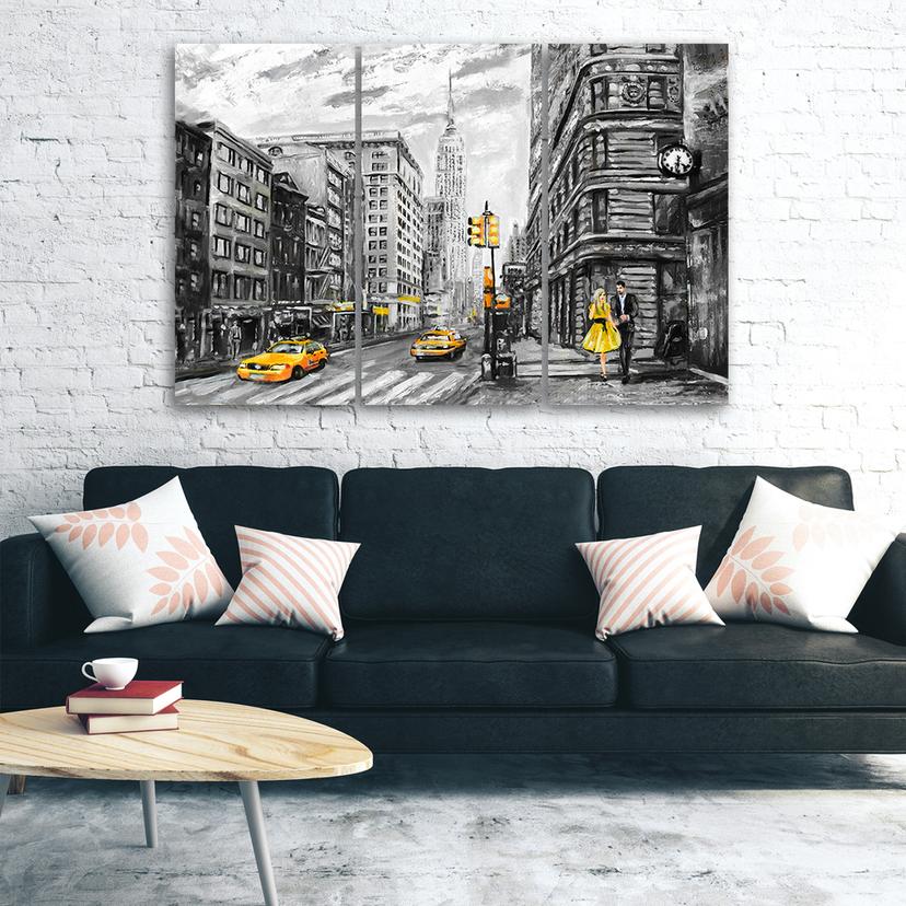 Stampa su tela 3 pezzi, New York Taxi USA Acrilico