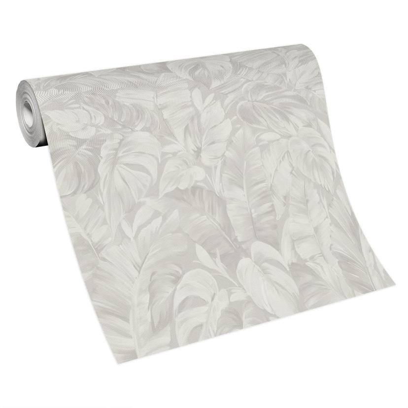 Papel pintado no tejido de aspecto selvático en gris