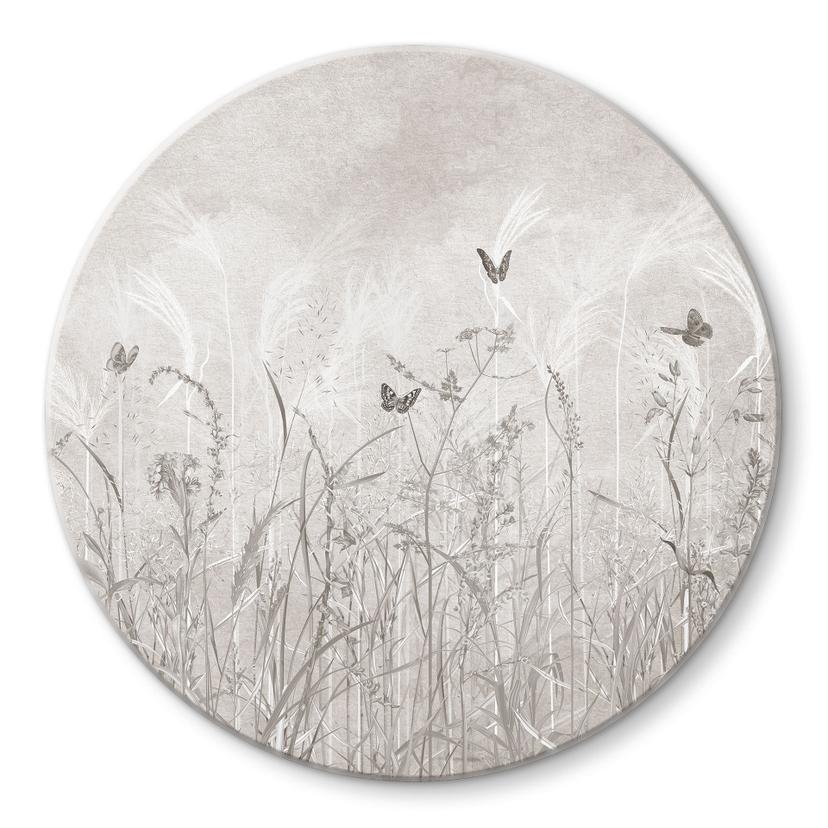 Glasschilderijen Wilde bloemenweide met vlinders in Scandinavisch design - Ms Tiff - Rond