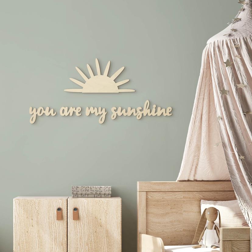 Decoración mural habitación infantil sol - You are my sunshine - madera de álamo