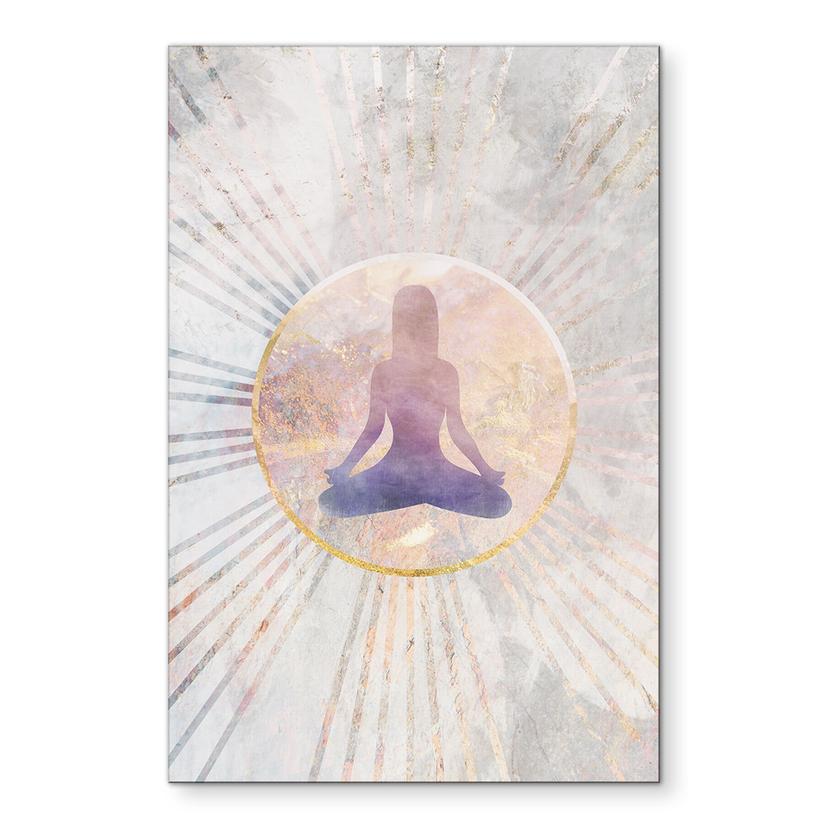 Billede af lotusstilling - Meditation i gyldent lys - Manovski – print på aluminium (Alu-Dibond)