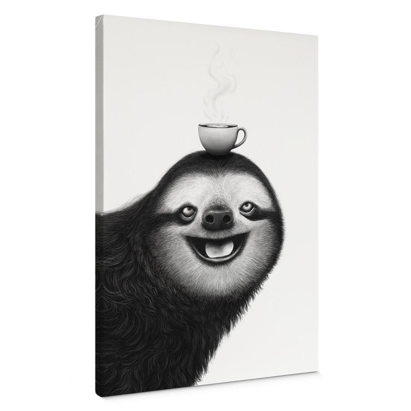 Tableau sur toile Paresseux joyeux avec café - Korenkova