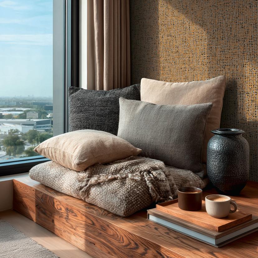 Ikke-vævet tapet Jan Studio Sense & Surface weave orange grey - Stud!o weave rattan black