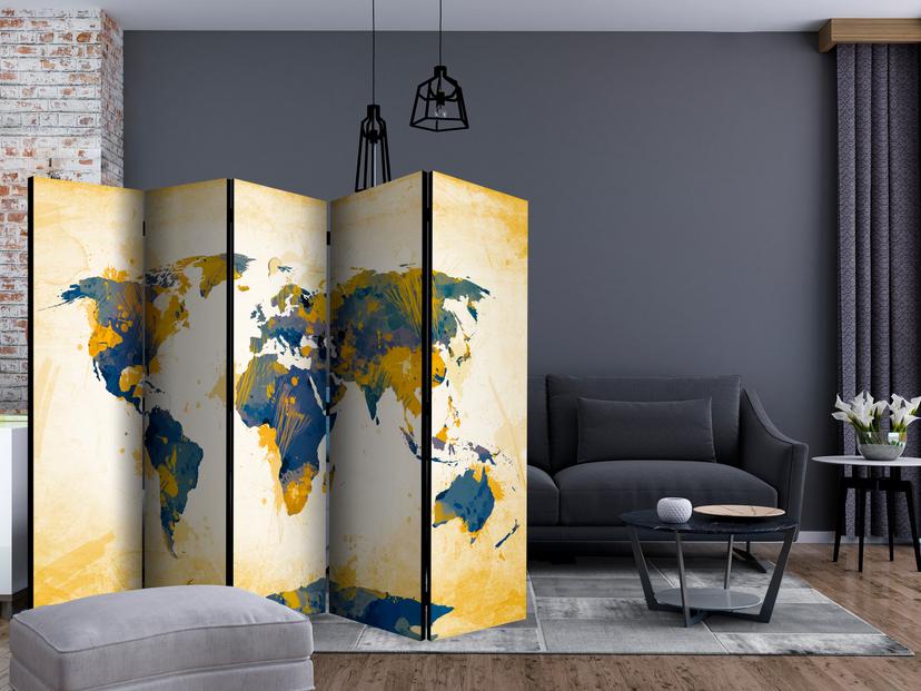 Divisorio - Mappa del mondo - Sole e cielo , 5 pezzi - 225x172 cm
