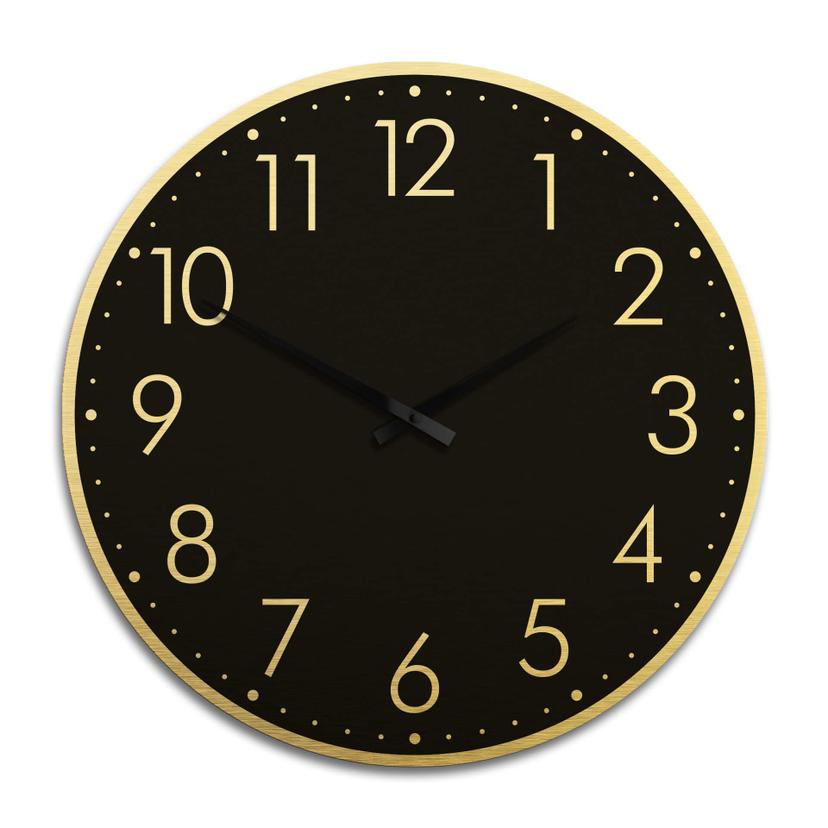 Horloge murale XXL en Alu-Dibond - Dorée  - Moderne noire avec minutes Ø 70 cm