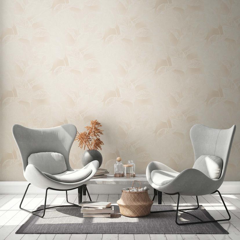 tapet floral - ikke-vævede tapetblade PVC-fri af A.S. Création beige hvid natur 386633
