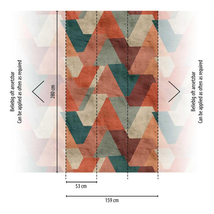 Carta da parati geometrica con foto in colori caldi - Carta da parati in tessuto non tessuto con mot