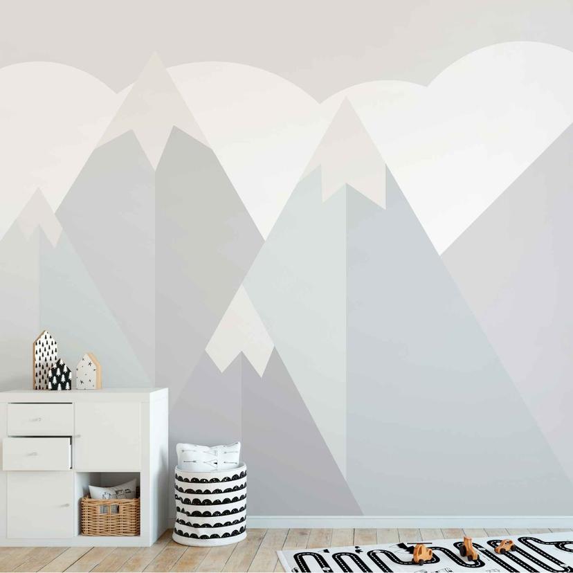 KidsMountains1 bjergtapet i gråhvid - non-woven tapet Designwalls 2 - 2,55 x 3,5 m