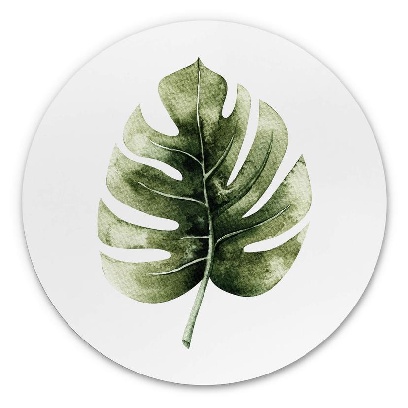 Tableau sur alu-Dibond rond Kvilis—feuille de Monstera