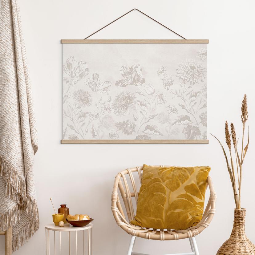 Affiche textile Fleurs sauvages effet craie greige - Bloomery Decor