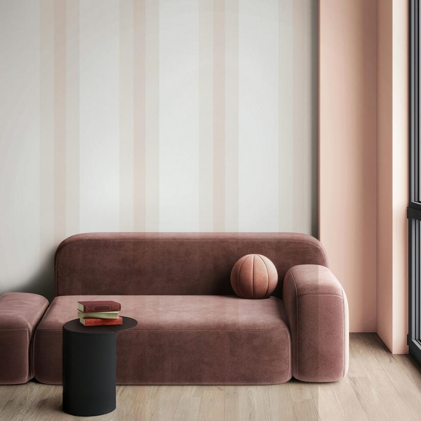 Papel pintado no tejido rayas clásico mate en blanco rosa