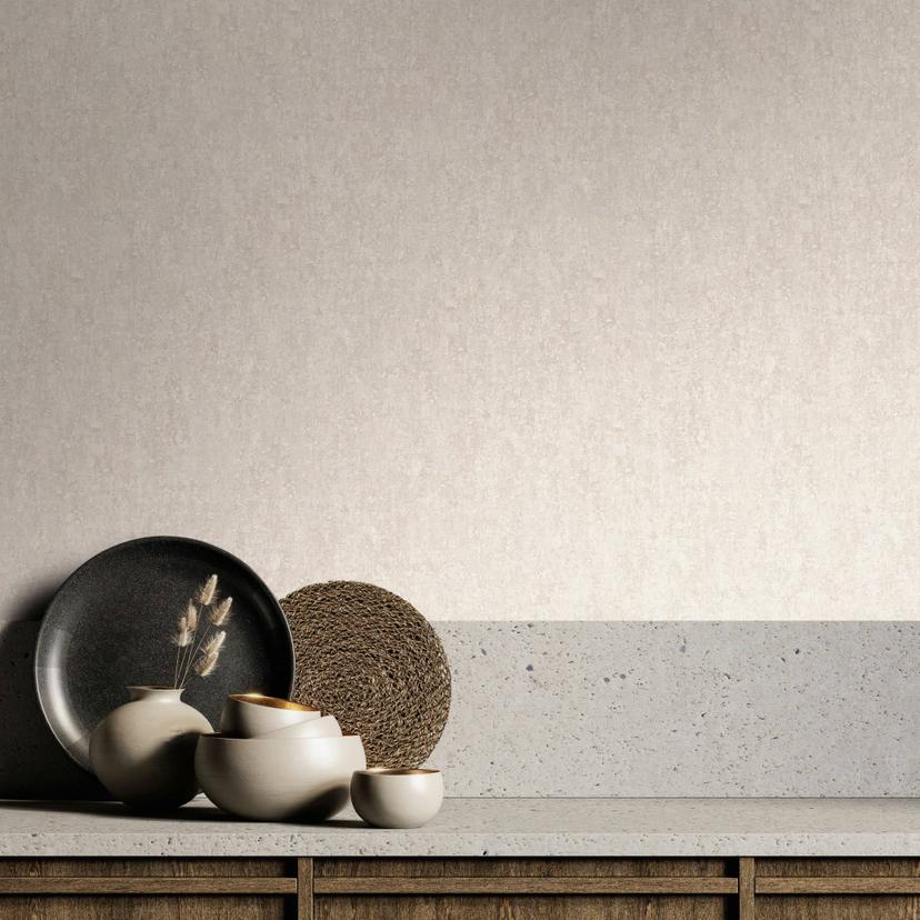 Non-woven tapet med mat, let struktureret beige, gråt betonlook