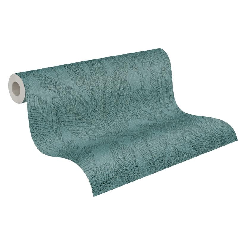 Carta da parati in tessuto non tessuto COSMOPOLITAN con foglie blu petrolio verde - Carta da parati