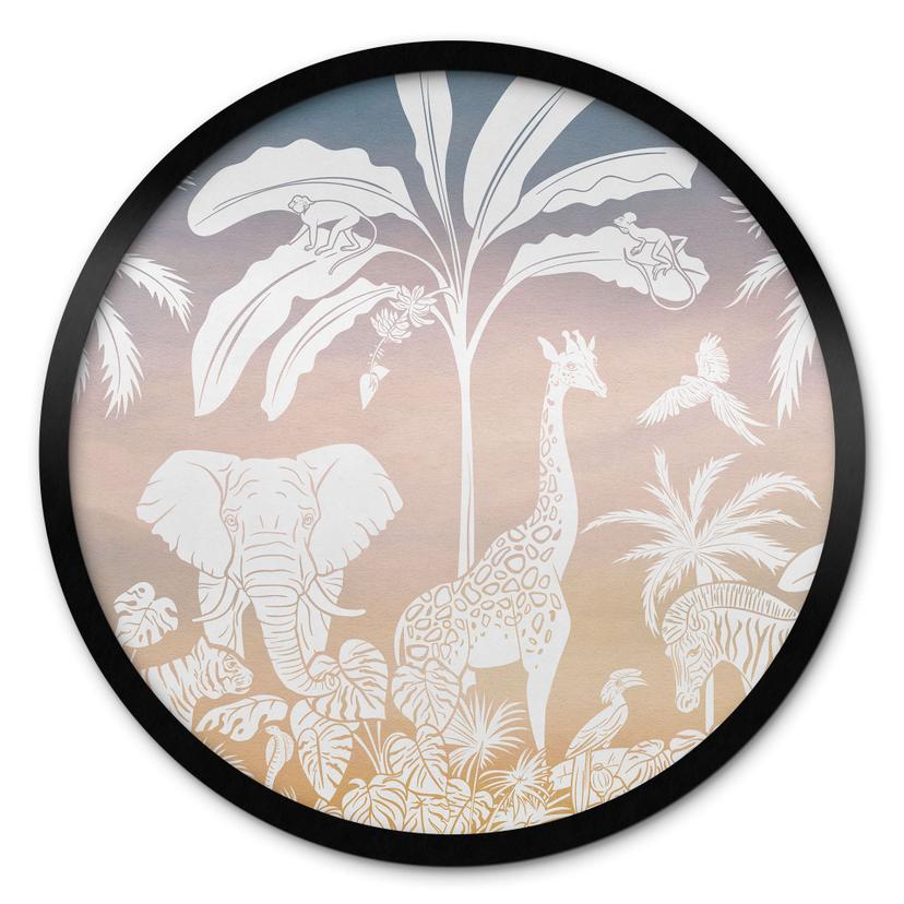 Plakat med jungleparadis og vilde dyr - Ombre - Kikki Belle - Rund