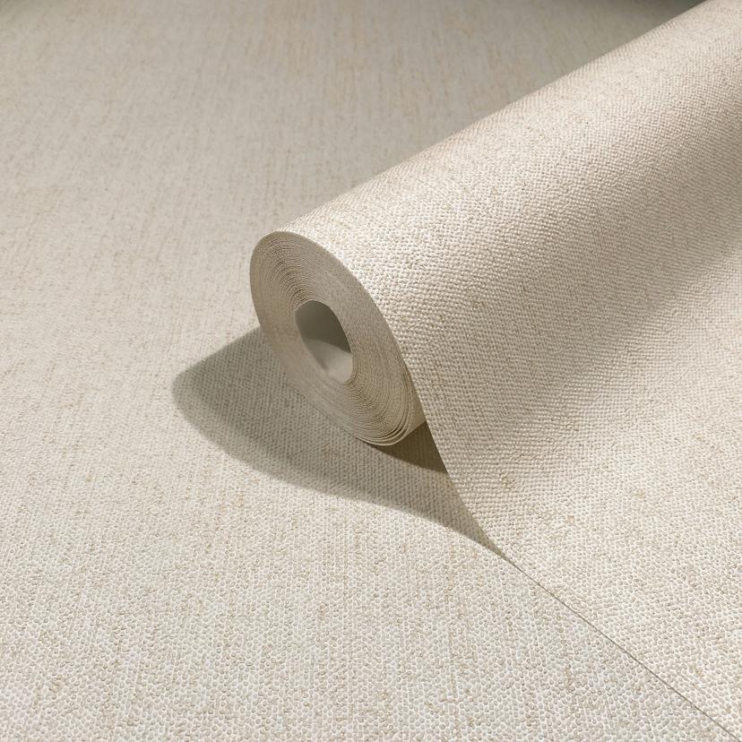 Papel pintado no tejido de color beige Liso ligeramente texturado Moderno