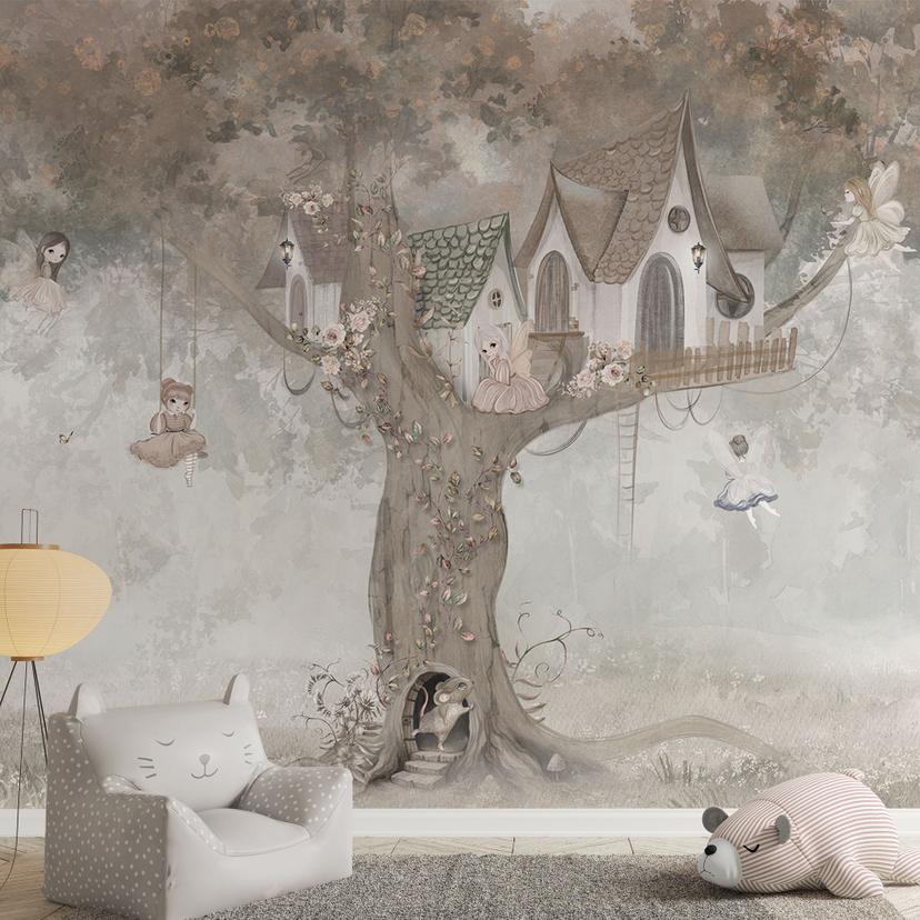Fotobehang kinderkamer Toverboomhut met feeën - Ms Tiff